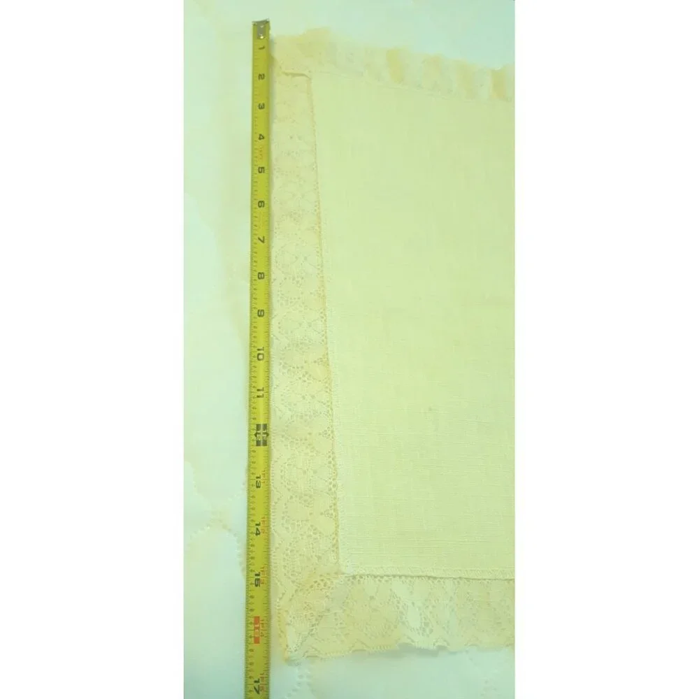 Set of 4 Vintage Lace Trim Linen Cloth‎ Napkins Pale Yellow 16